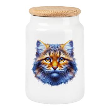 Katze - Keksdose mit Holzdeckel - Weiß - Vorne