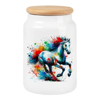 Cheval - Boîte à biscuits avec couvercle en bois - blanc - Devant
