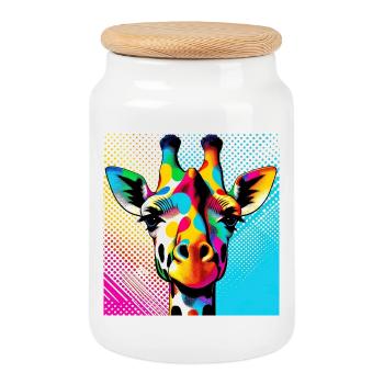 Giraffe Pop Art - Keksdose mit Holzdeckel - Weiß - Vorne