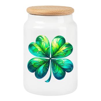 Four-leaf clover - Cookie Jar with Wooden Lid - white - Front