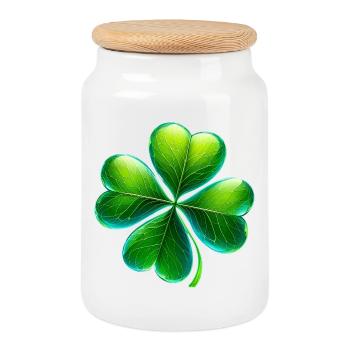 Four-leaf clover - Cookie Jar with Wooden Lid - white - Front