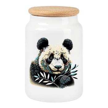 Panda - Cookie Jar with Wooden Lid - white - Front