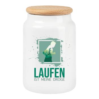 Laufen ist meine Droge - Keksdose mit Holzdeckel - Weiß - Vorne