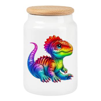 Dinosaur - Cookie Jar with Wooden Lid - white - Front