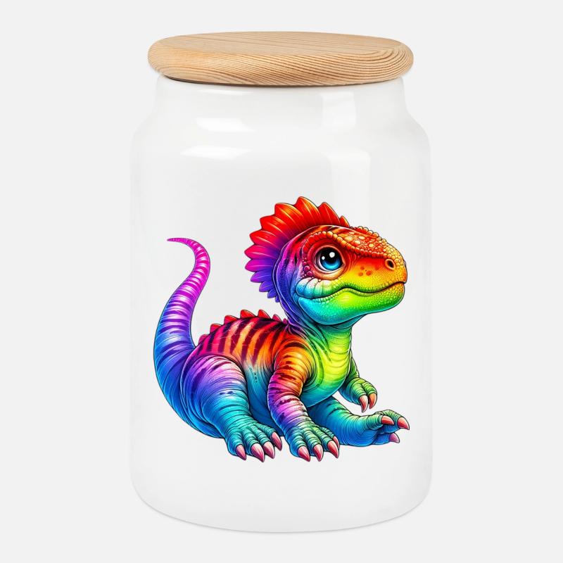 Dinosaurier - Keksdose mit Holzdeckel - Weiß
