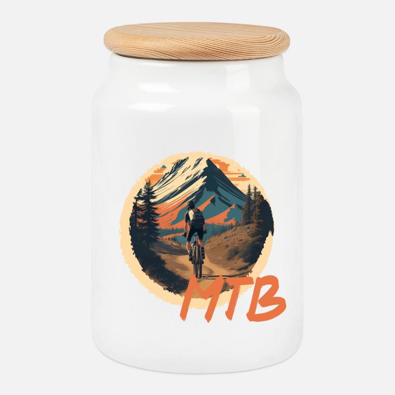 Mountainbike - Keksdose mit Holzdeckel - Weiß