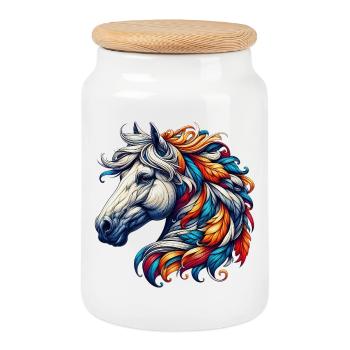 Cheval - Boîte à biscuits avec couvercle en bois - blanc - Devant