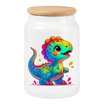 Dinosaur - Cookie Jar with Wooden Lid - white - Front