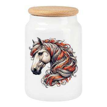 Cheval - Boîte à biscuits avec couvercle en bois - blanc - Devant