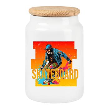 Skateboard - Keksdose mit Holzdeckel - Weiß - Vorne