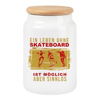 Ein Leben ohne Skateboard ist möglich aber Sinnlos - Keksdose mit Holzdeckel - Weiß - Vorne
