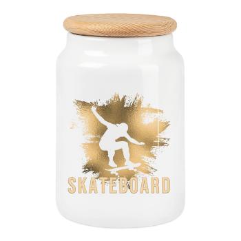Skateboard - Keksdose mit Holzdeckel - Weiß - Vorne
