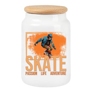 Skate - Passion - Life - Adventure - Keksdose mit Holzdeckel - Weiß - Vorne