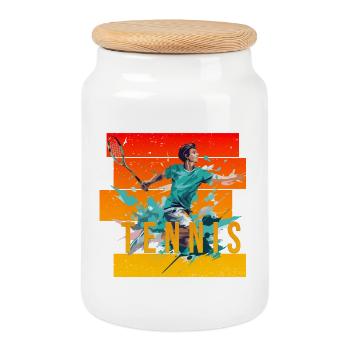 Tennis - Keksdose mit Holzdeckel - Weiß - Vorne
