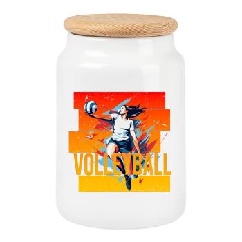 Volleyball - Keksdose mit Holzdeckel - Weiß - Vorne