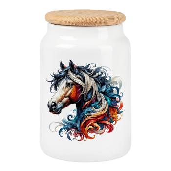 Cheval - Boîte à biscuits avec couvercle en bois - blanc - Devant