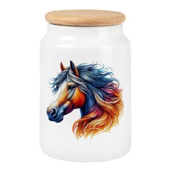 Cheval - Boîte à biscuits avec couvercle en bois - blanc - Devant