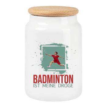 Badminton ist meine Droge - Keksdose mit Holzdeckel - Weiß - Vorne