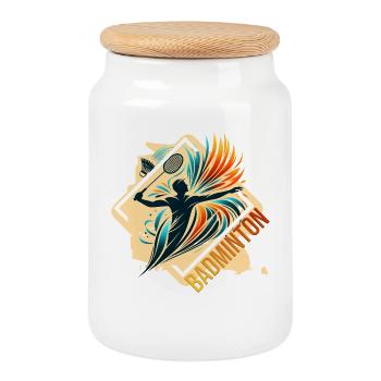 Badminton - Keksdose mit Holzdeckel - Weiß - Vorne
