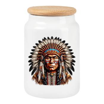 Amerikanisch Indianer Amerikanische Rote Haut - Keksdose mit Holzdeckel - Weiß - Vorne