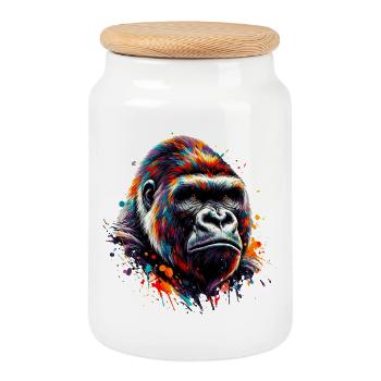 Gorilla - Cookie Jar with Wooden Lid - white - Front