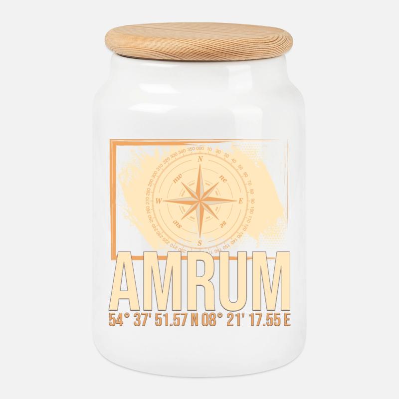 Amrum Koordinaten - Keksdose mit Holzdeckel - Weiß