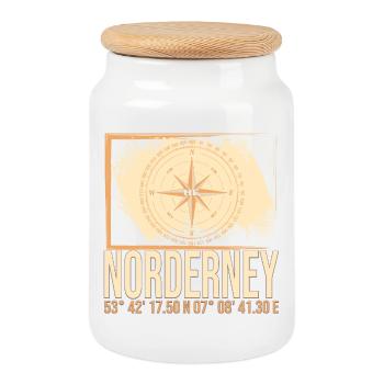 Norderney Koordinaten - Keksdose mit Holzdeckel - Weiß - Vorne