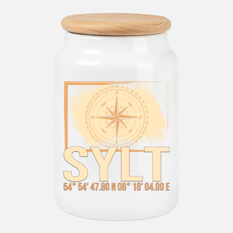 Sylt Koordinaten - Keksdose mit Holzdeckel - Weiß