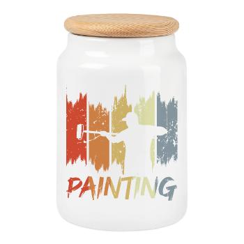 Peintre rétro - Boîte à biscuits avec couvercle en bois - blanc - Devant