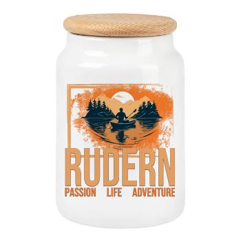 Passion - Life - Adventure - Rudern - Keksdose mit Holzdeckel - Weiß - Vorne