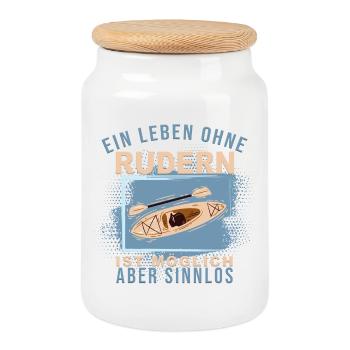Ein Leben ohne Rudern ist möglich, aber Sinnlos - Keksdose mit Holzdeckel - Weiß - Vorne