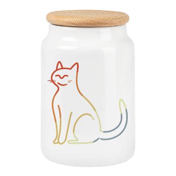 Katze Skizze Vintage Look - Keksdose mit Holzdeckel - Weiß - Vorne