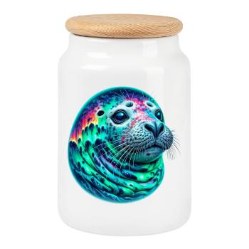 Aurora Borealis Seal - Cookie Jar with Wooden Lid - white - Front