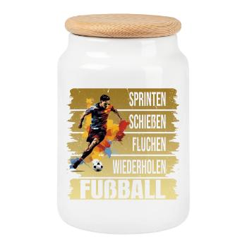 Sprinten - Schießen - Fluchen - Nochmal - Fußball - Keksdose mit Holzdeckel - Weiß - Vorne