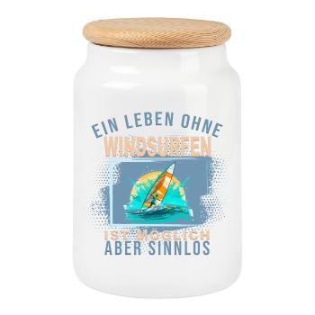 Ein Leben ohne Windsurfen ist möglich aber Sinnlos - Keksdose mit Holzdeckel - Weiß - Vorne
