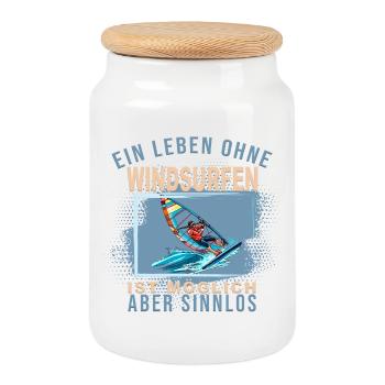 Ein Leben ohne Windsurfen ist möglich aber Sinnlos - Keksdose mit Holzdeckel - Weiß - Vorne