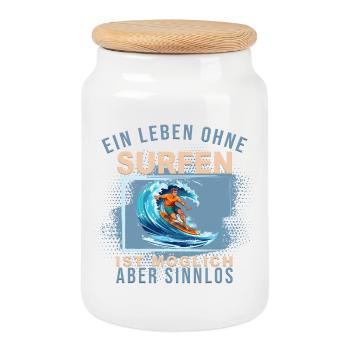 Ein Leben ohne Surfen ist möglich, aber Sinnlos - Keksdose mit Holzdeckel - Weiß - Vorne