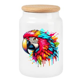 Parrot - Cookie Jar with Wooden Lid - white - Front