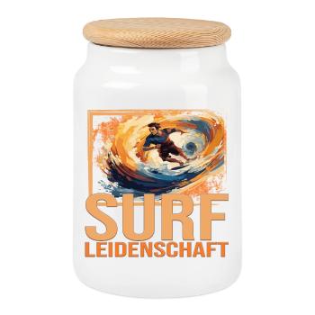 Surf Leidenschaft - Keksdose mit Holzdeckel - Weiß - Vorne