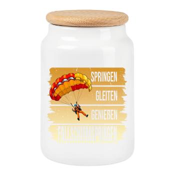 Springen - Gleiten - Genießen - Fallschirmspringen - Keksdose mit Holzdeckel - Weiß - Vorne