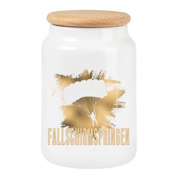 Fallschirmspringen - Keksdose mit Holzdeckel - Weiß - Vorne