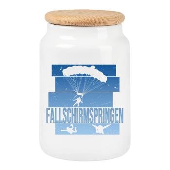 Fallschirmspringen - Keksdose mit Holzdeckel - Weiß - Vorne