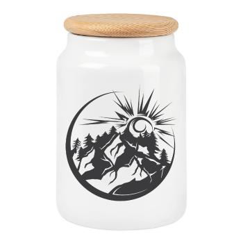 Berge outdoor Natur Wald Landschaft Grafik Logo - Keksdose mit Holzdeckel - Weiß - Vorne