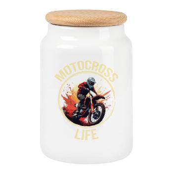 Motocross Life - Keksdose mit Holzdeckel - Weiß - Vorne