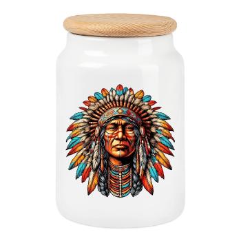 Amerikanisch Indianer Amerikanische Rote Haut - Keksdose mit Holzdeckel - Weiß - Vorne