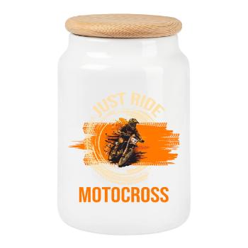 Just Ride - Motocross - Keksdose mit Holzdeckel - Weiß - Vorne