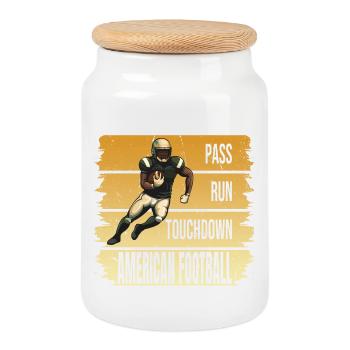 Pass - Run - Touchtown - American Football - Keksdose mit Holzdeckel - Weiß - Vorne