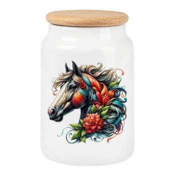 Cheval - Boîte à biscuits avec couvercle en bois - blanc - Devant