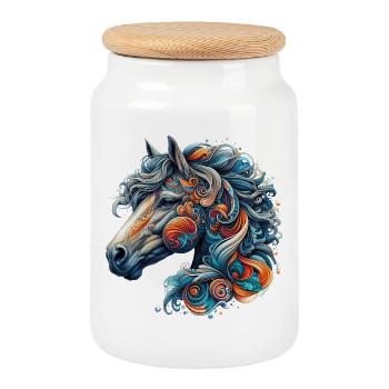 Cheval - Boîte à biscuits avec couvercle en bois - blanc - Devant