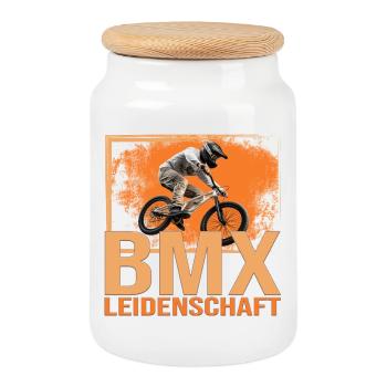 BMX Leidenschaft - Keksdose mit Holzdeckel - Weiß - Vorne